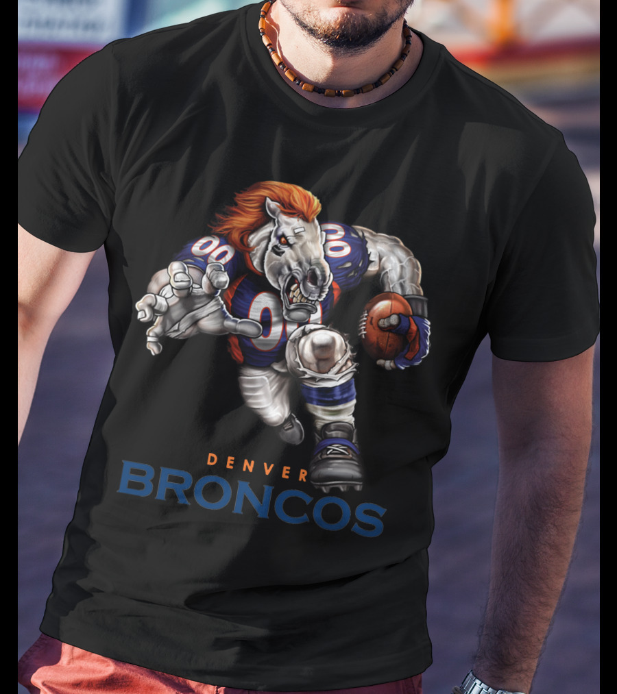 Denver Broncos Charging Horse Football Player T-Shirt
