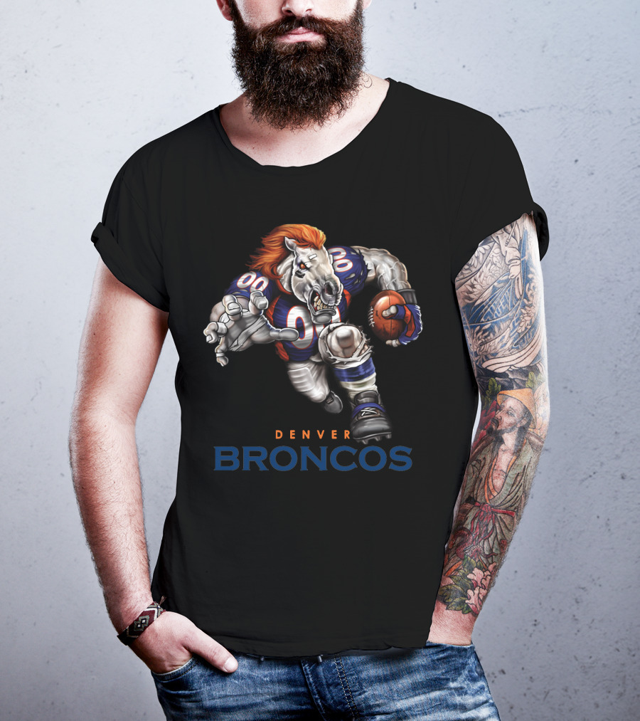 Denver Broncos Charging Horse Football Player T-Shirt