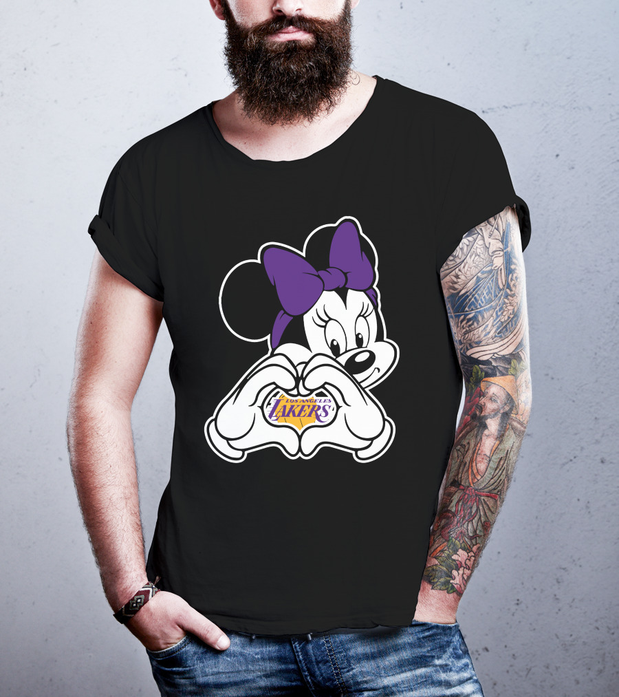 Los Angeles Lakers Minnie Mouse Heart Hands T-Shirt
