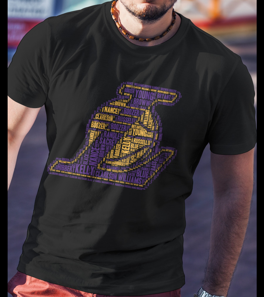 Los Angeles Lakers Player Word Art With Team Names In Purple And Gold T-Shirt