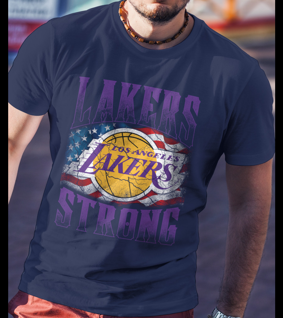 Los Angeles Lakers Strong American Flag Basketball T-Shirt