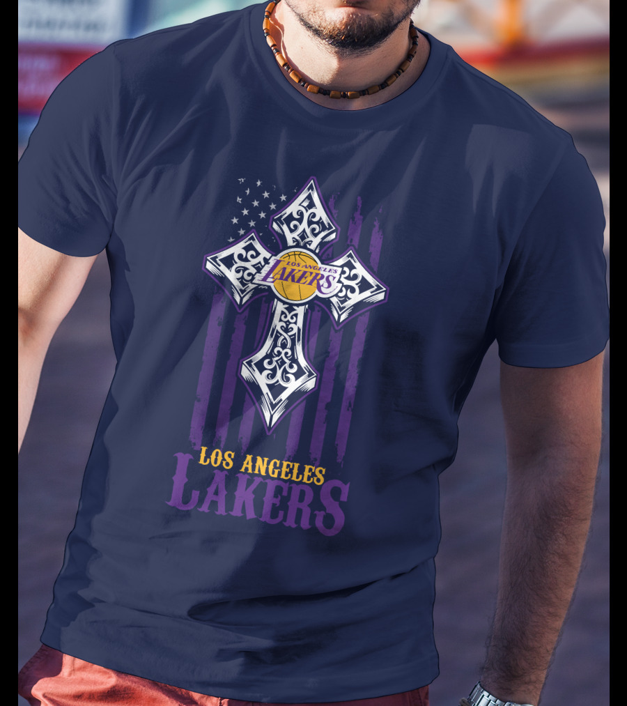 Los Angeles Lakers Cross American Flag T-Shirt