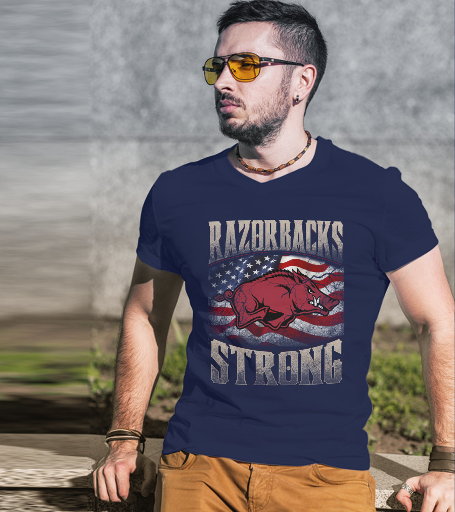 Razorbacks Strong American Flag T-Shirt