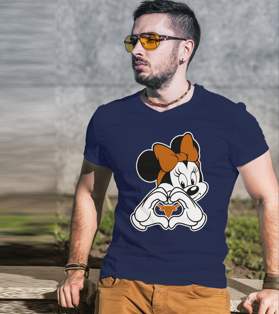 Texas Longhorns Minnie Mouse Heart Hands T-Shirt