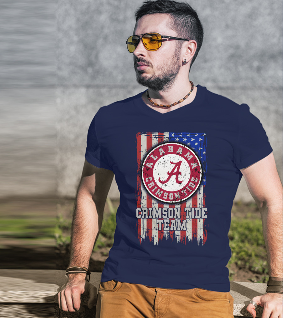 Alabama Crimson Tide Team Flag Usa T-Shirt