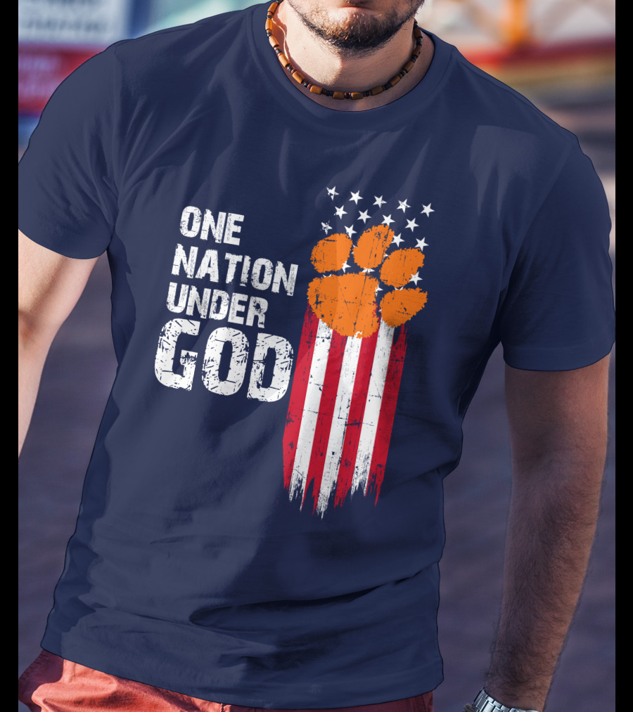 One Nation Under God Clemson Tigers American Flag Paw Print T-Shirt