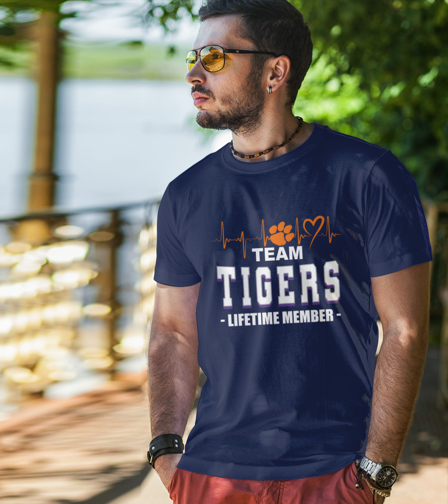 Team Tigers Lifetime Member Clemson Tigers Heartbeat Paw Heart T-Shirt