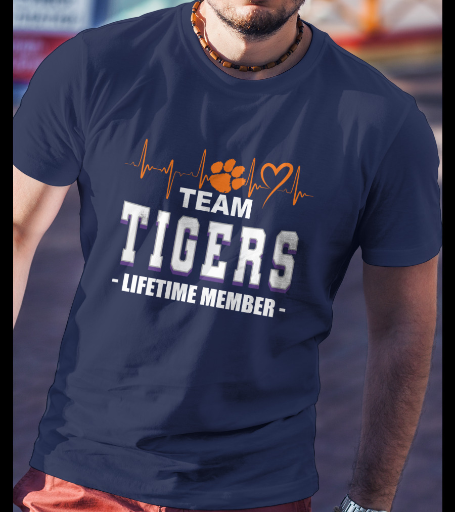 Team Tigers Lifetime Member Clemson Tigers Heartbeat Paw Heart T-Shirt