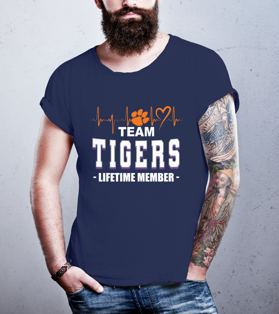 Team Tigers Lifetime Member Clemson Tigers Heartbeat Paw Heart T-Shirt