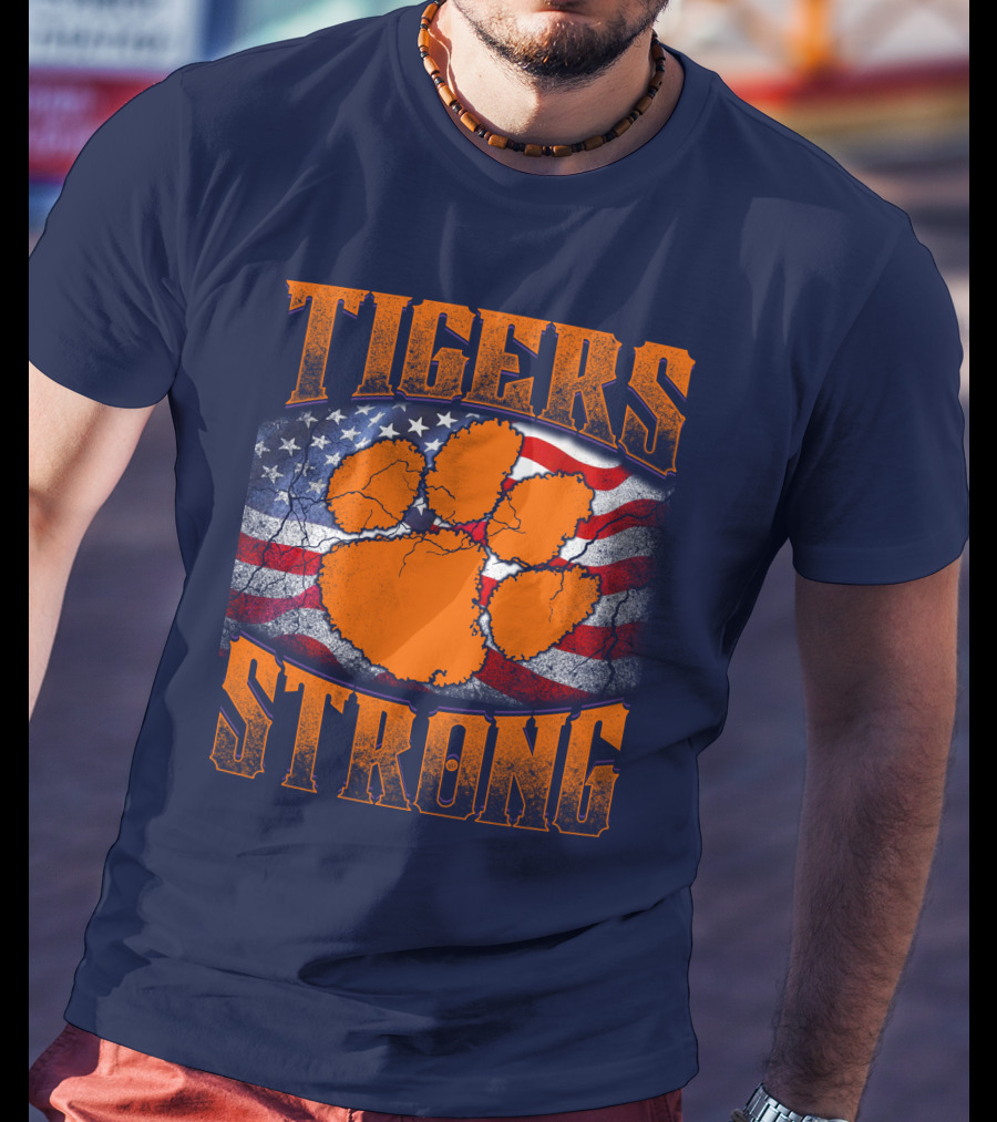 Clemson Tigers Strong American Flag Pawprint T-Shirt