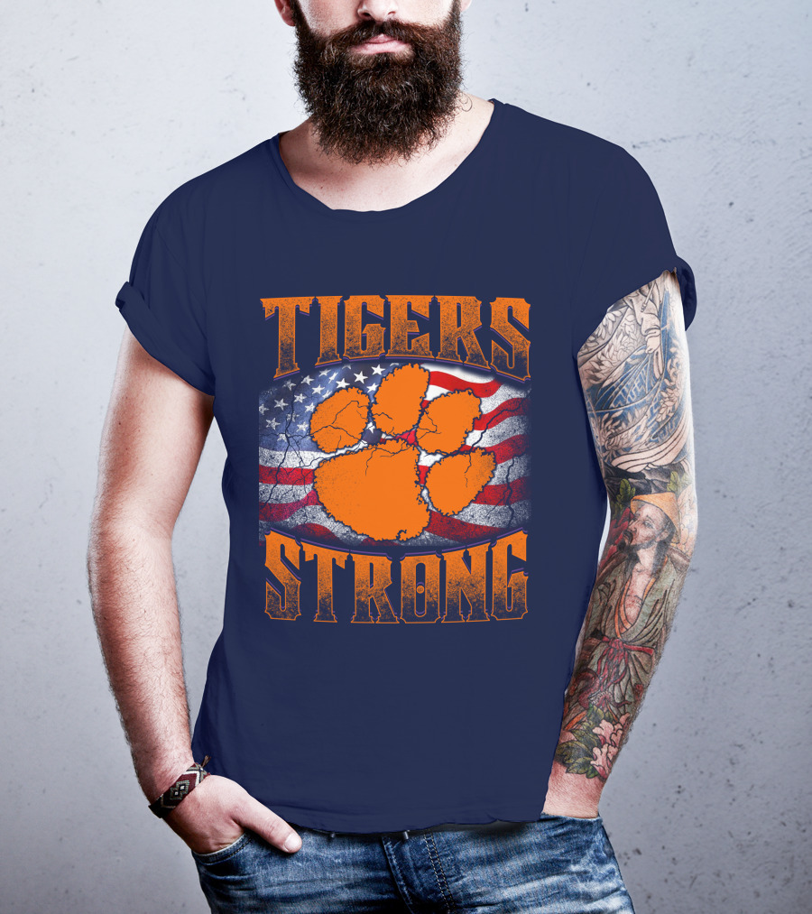 Clemson Tigers Strong American Flag Pawprint T-Shirt
