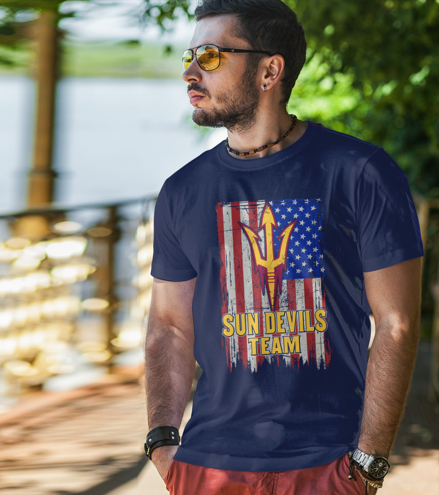 Sun Devils Team Arizona State American Flag Trident T-Shirt