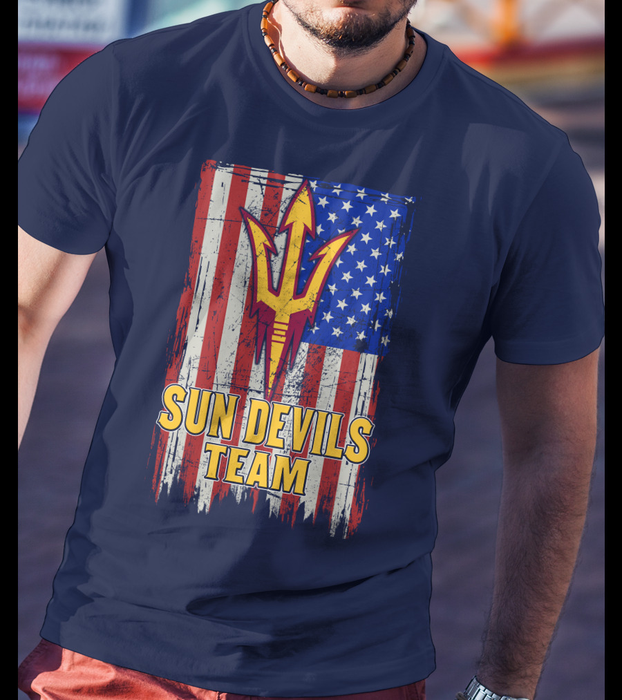 Sun Devils Team Arizona State American Flag Trident T-Shirt