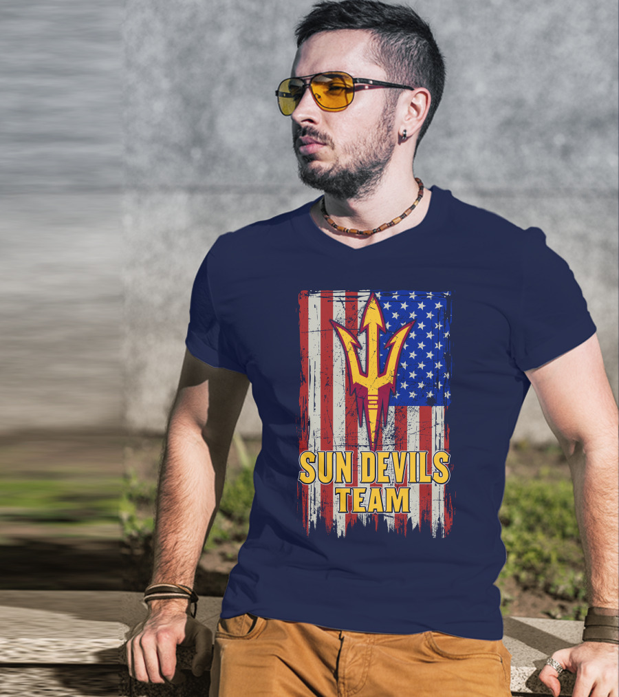 Sun Devils Team Arizona State American Flag Trident T-Shirt
