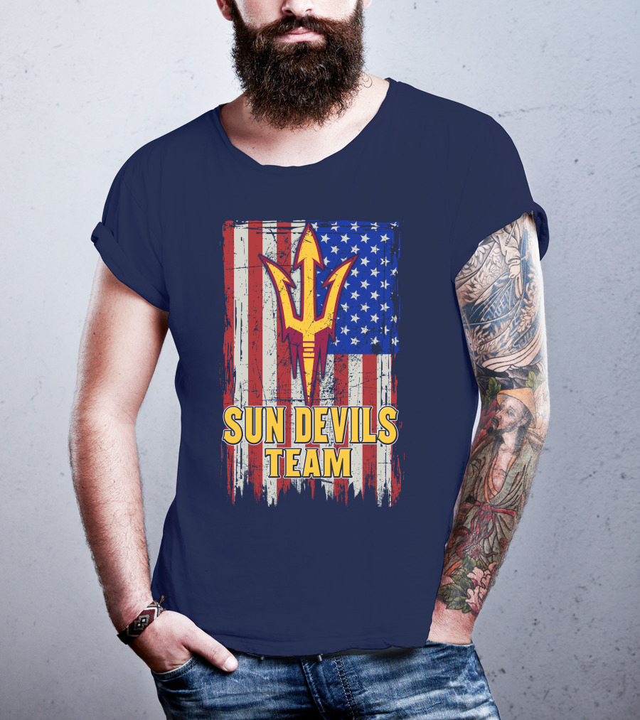 Sun Devils Team Arizona State American Flag Trident T-Shirt