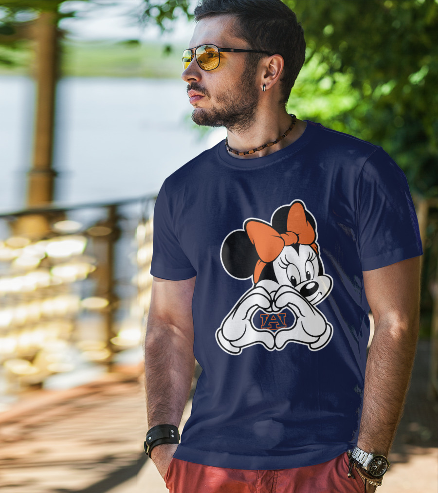 Minnie Mouse Auburn Tigers Au Logo Heart Hands T-Shirt