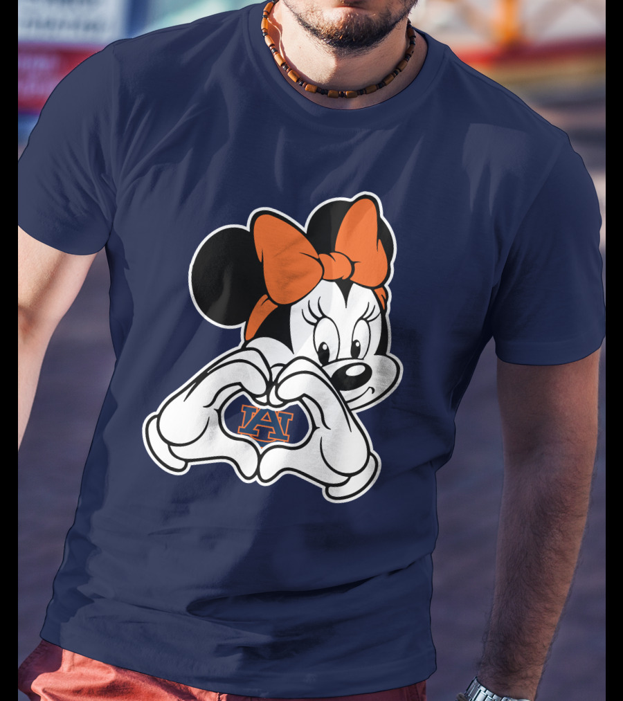 Minnie Mouse Auburn Tigers Au Logo Heart Hands T-Shirt