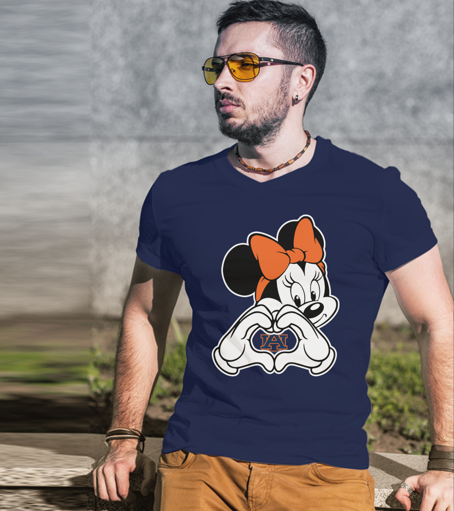 Minnie Mouse Auburn Tigers Au Logo Heart Hands T-Shirt