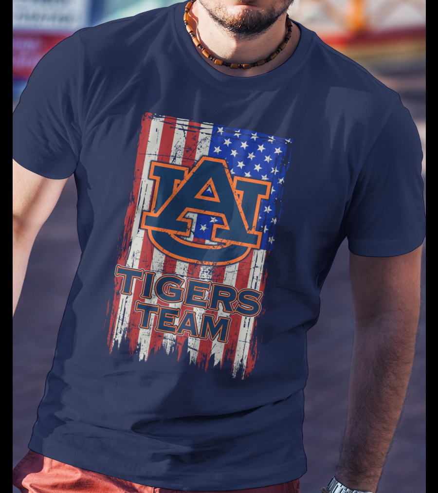 Auburn Tigers Team American Flag T-Shirt