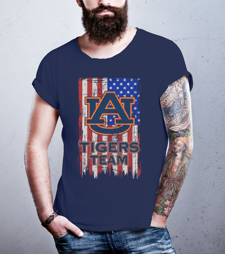 Auburn Tigers Team American Flag T-Shirt