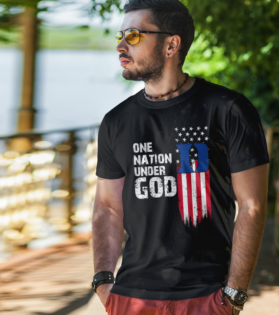 One Nation Under God Duke Blue Devils Usa Flag Stars And Stripes T-Shirt