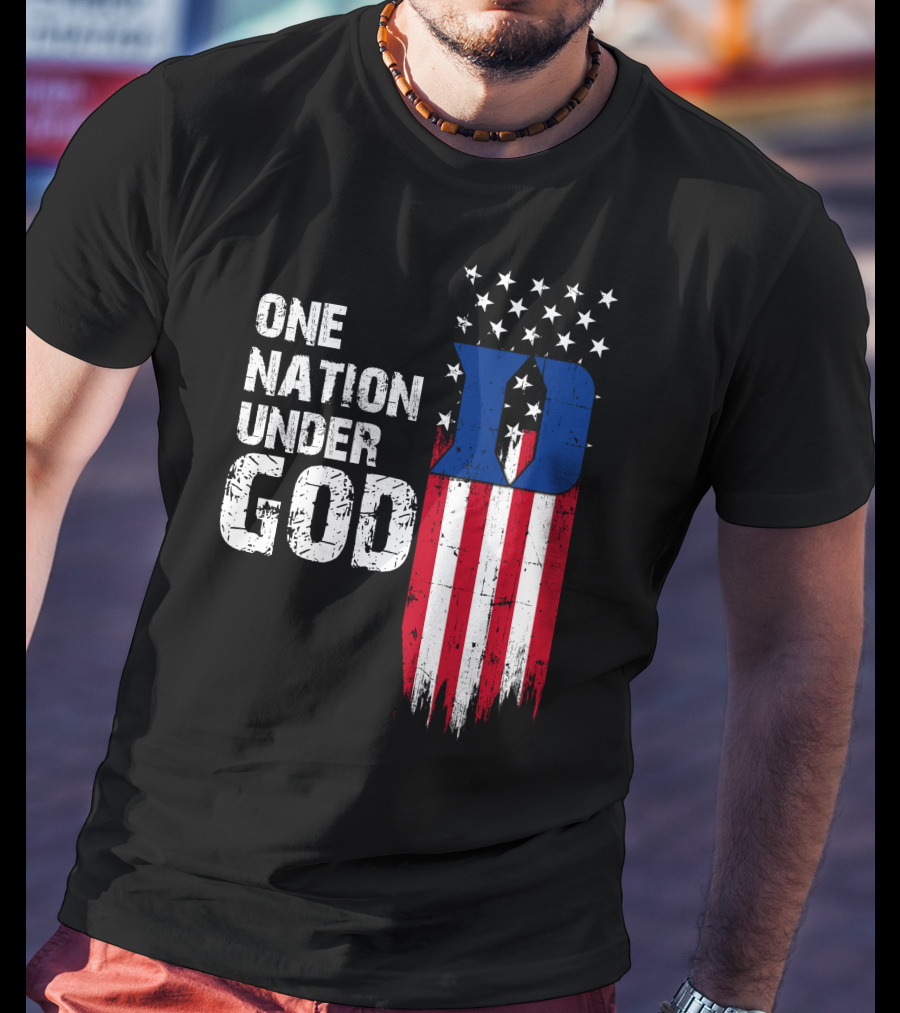 One Nation Under God Duke Blue Devils Usa Flag Stars And Stripes T-Shirt