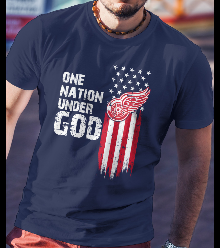 One Nation Under God Detroit Redwings American Flag Stars And Stripes T-Shirt