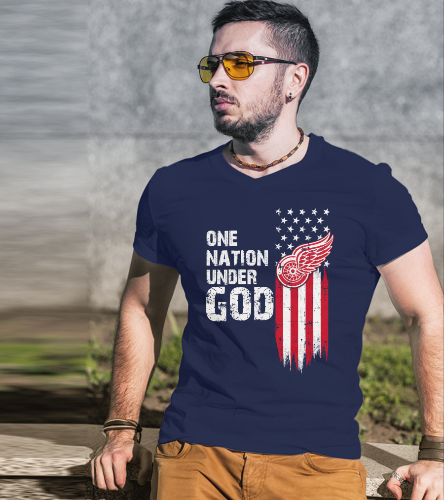One Nation Under God Detroit Redwings American Flag Stars And Stripes T-Shirt