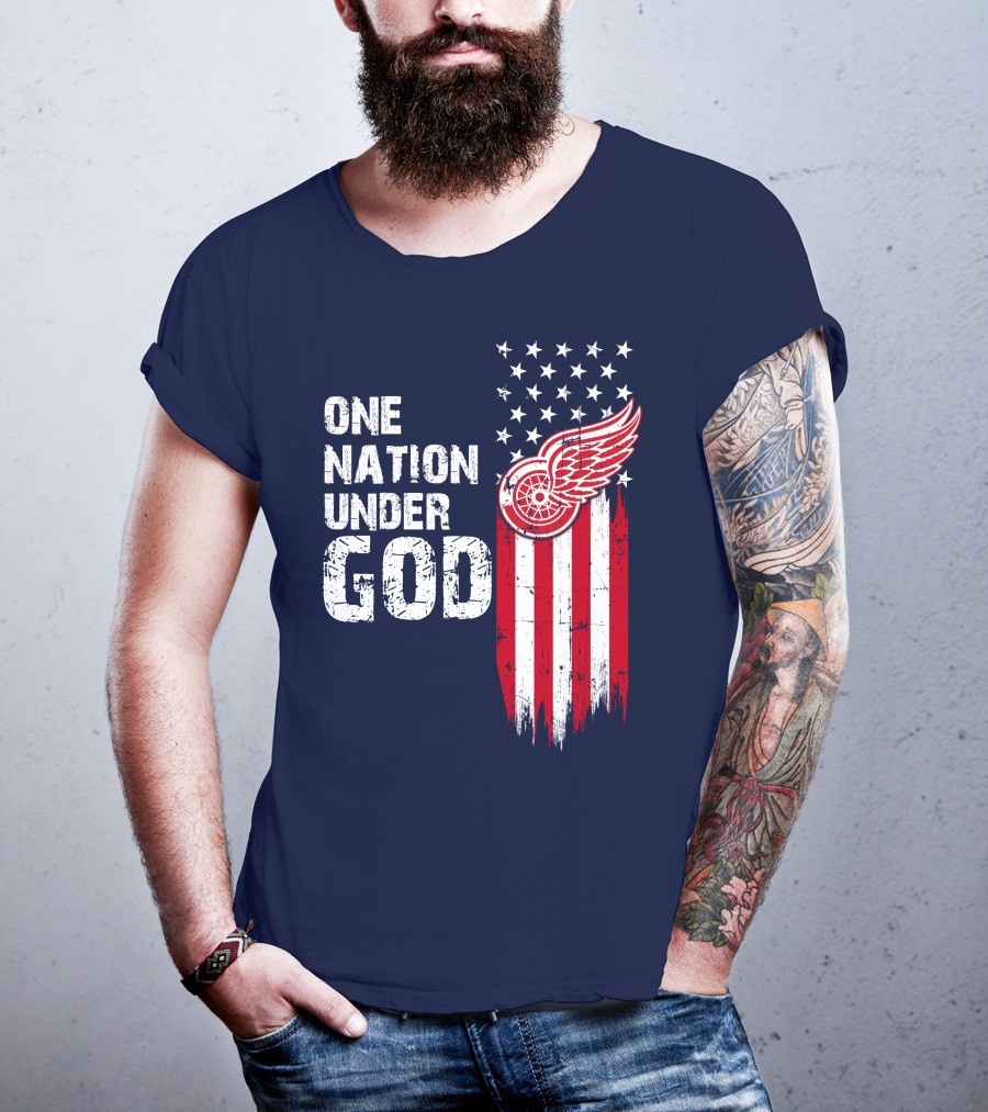 One Nation Under God Detroit Redwings American Flag Stars And Stripes T-Shirt