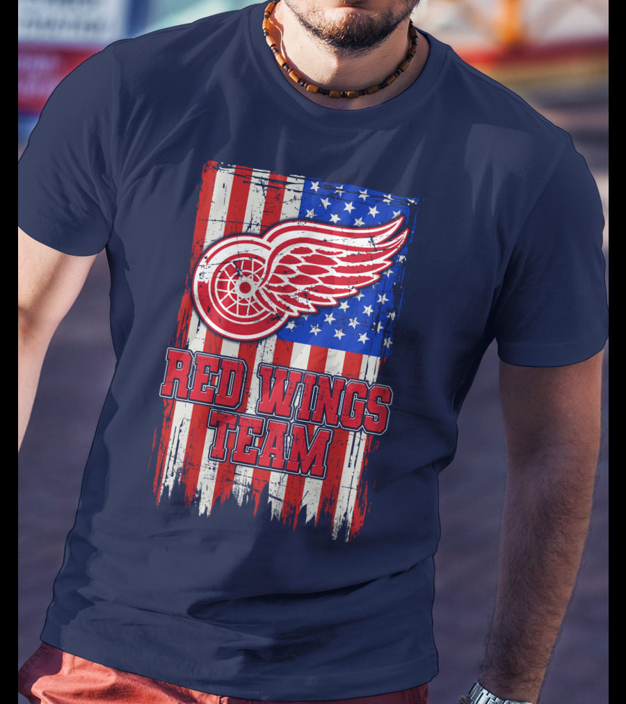 Detroit Red Wings Team American Flag T-Shirt