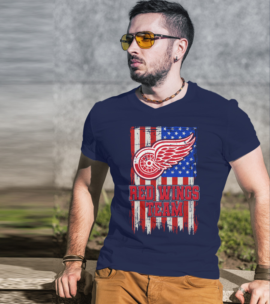 Detroit Red Wings Team American Flag T-Shirt
