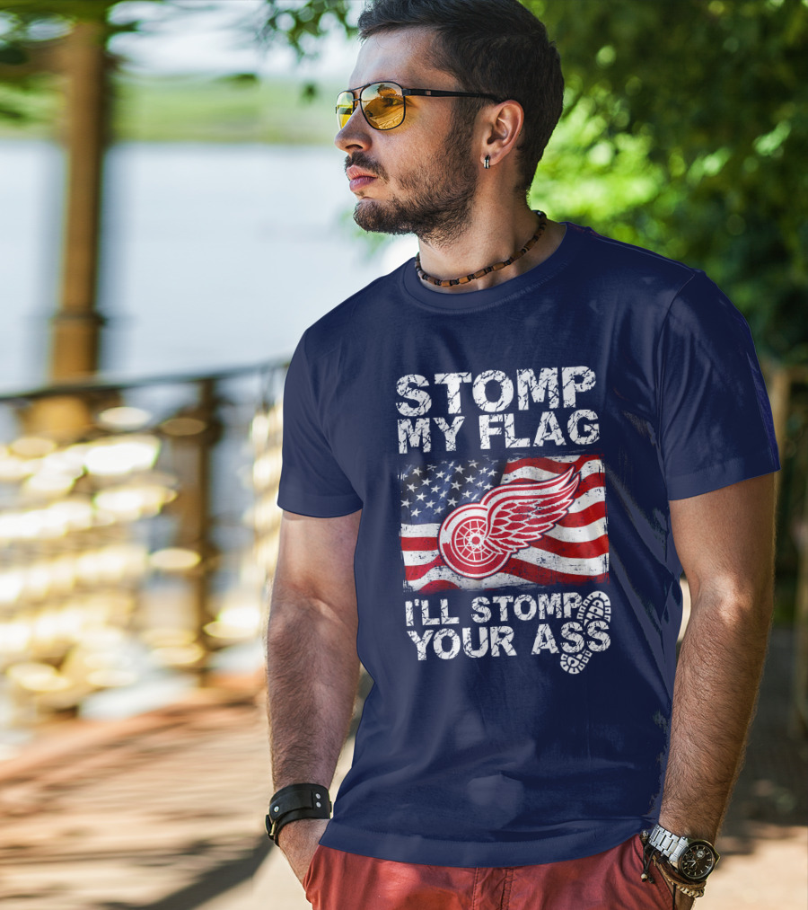 Stomp My Flag Detroit Redwings American Flag T-Shirt