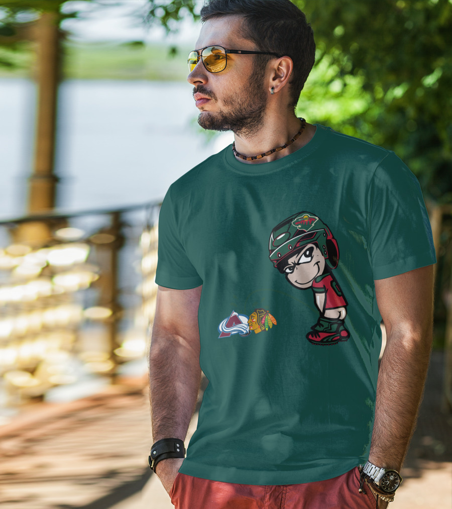 Minnesota Wild Character Mocking Colorado Avalanche And Chicago Blackhawks T-Shirt