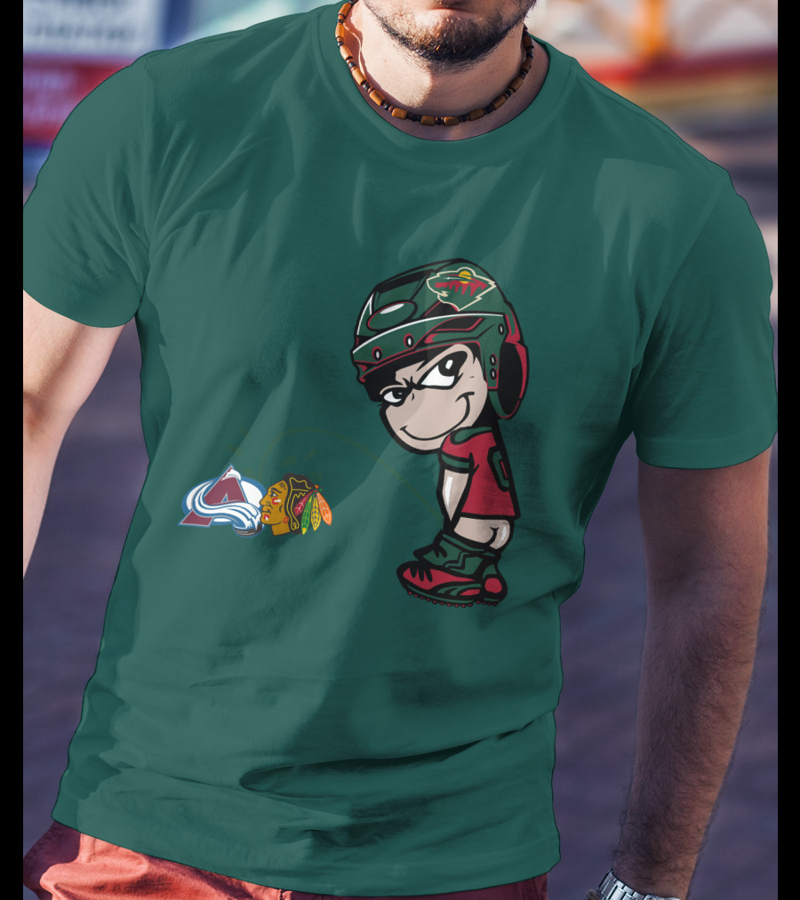 Minnesota Wild Character Mocking Colorado Avalanche And Chicago Blackhawks T-Shirt