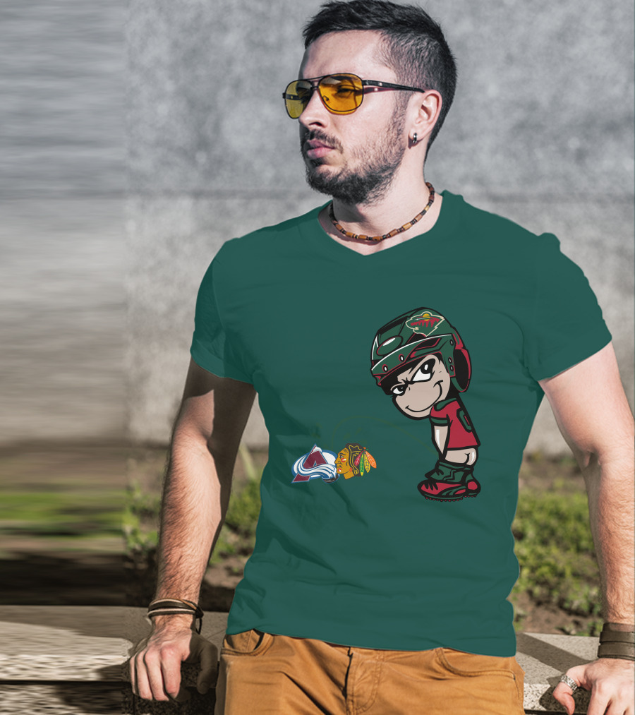 Minnesota Wild Character Mocking Colorado Avalanche And Chicago Blackhawks T-Shirt