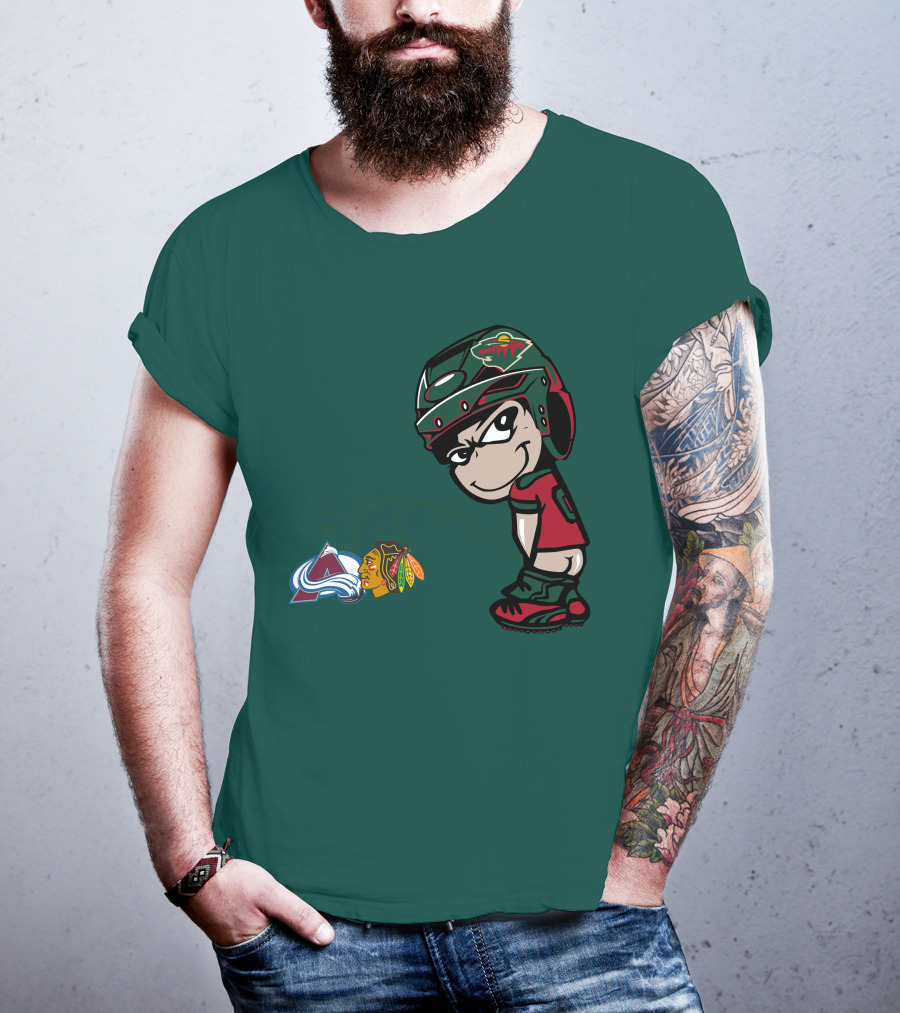 Minnesota Wild Character Mocking Colorado Avalanche And Chicago Blackhawks T-Shirt