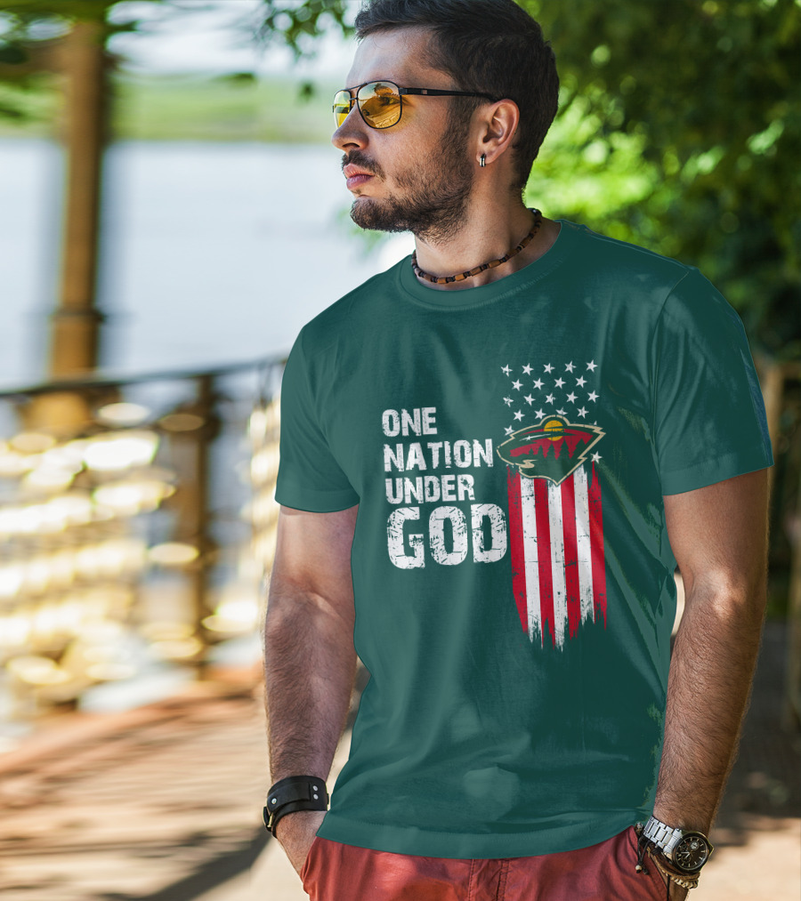 One Nation Under God Minnesota Wild Logo American Flag Stars And Stripes T-Shirt