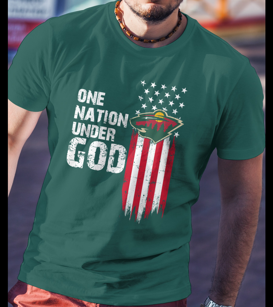 One Nation Under God Minnesota Wild Logo American Flag Stars And Stripes T-Shirt