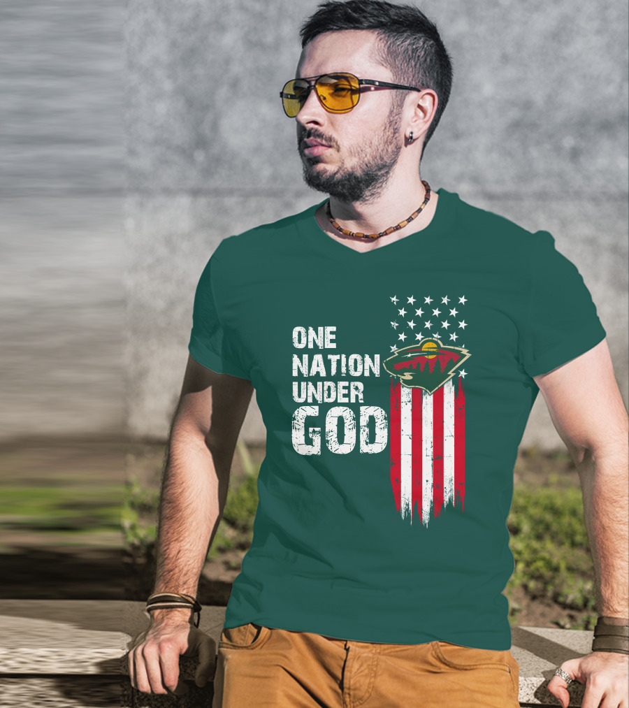 One Nation Under God Minnesota Wild Logo American Flag Stars And Stripes T-Shirt