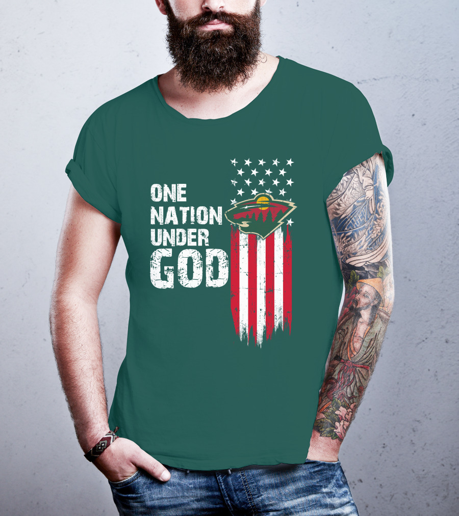 One Nation Under God Minnesota Wild Logo American Flag Stars And Stripes T-Shirt