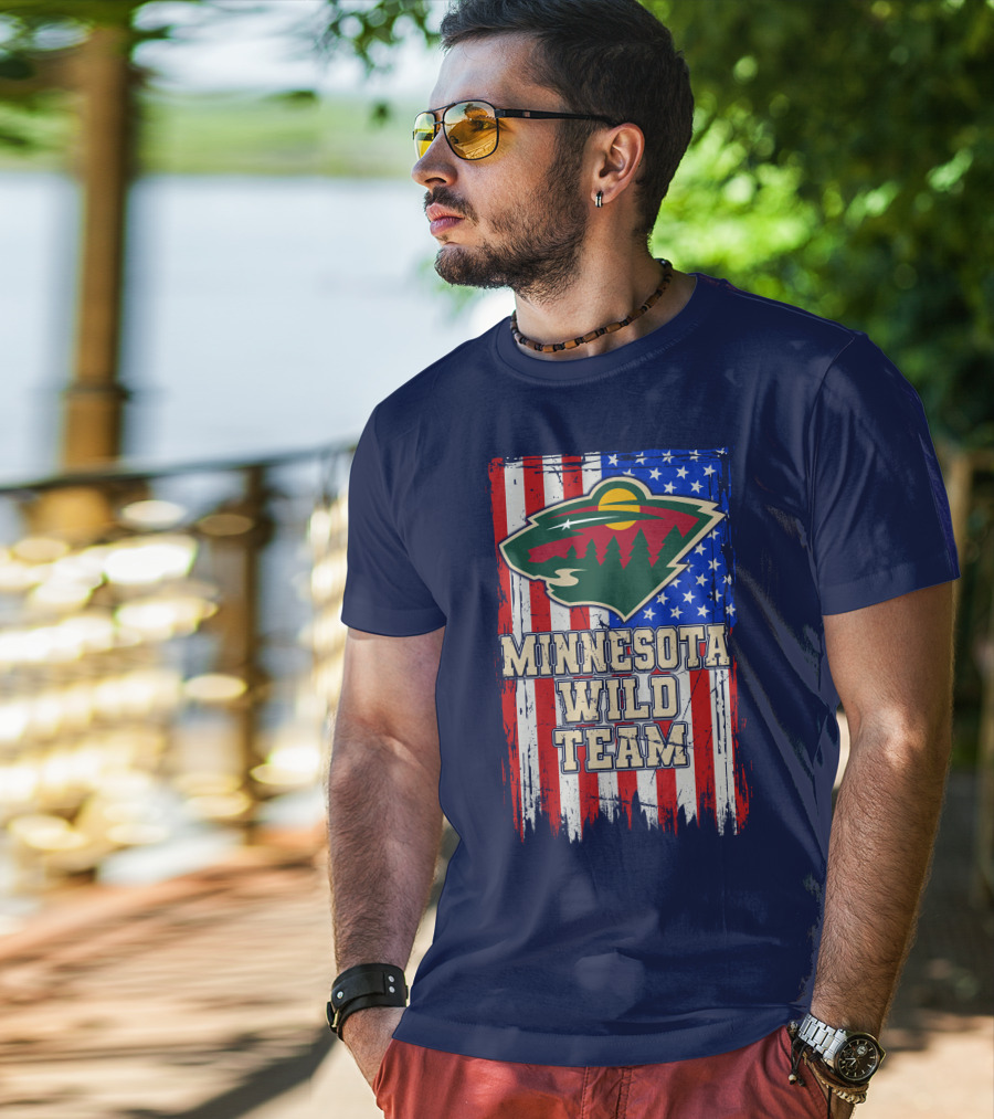 Minnesota Wild Team American Flag T-Shirt