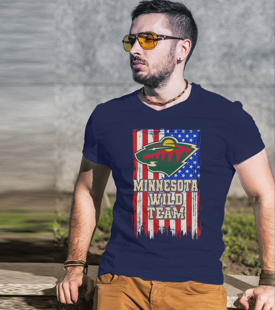 Minnesota Wild Team American Flag T-Shirt