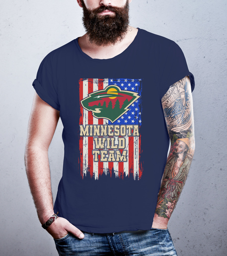 Minnesota Wild Team American Flag T-Shirt