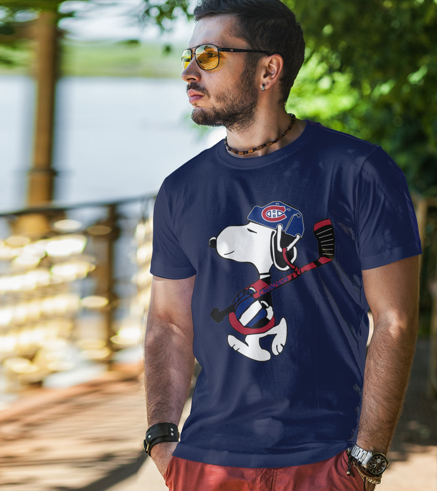 Canadiens Snoopy With Hockey Helmet And Stick T-Shirt