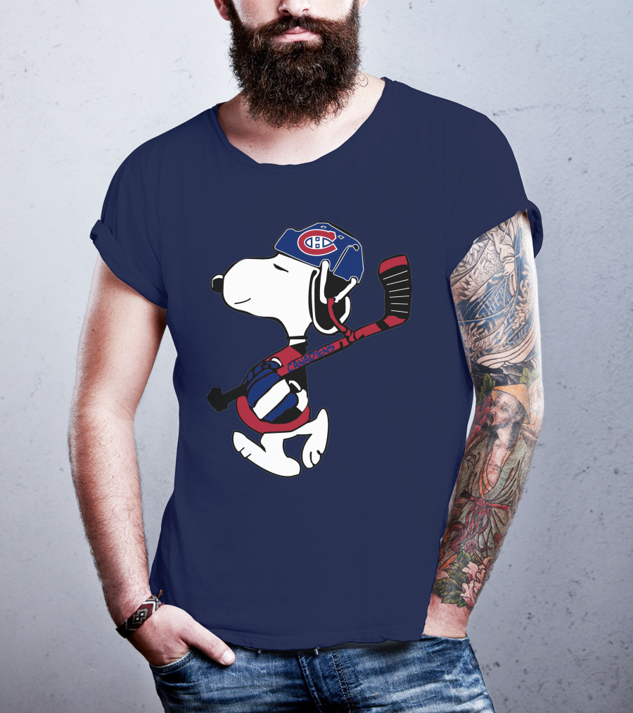 Canadiens Snoopy With Hockey Helmet And Stick T-Shirt