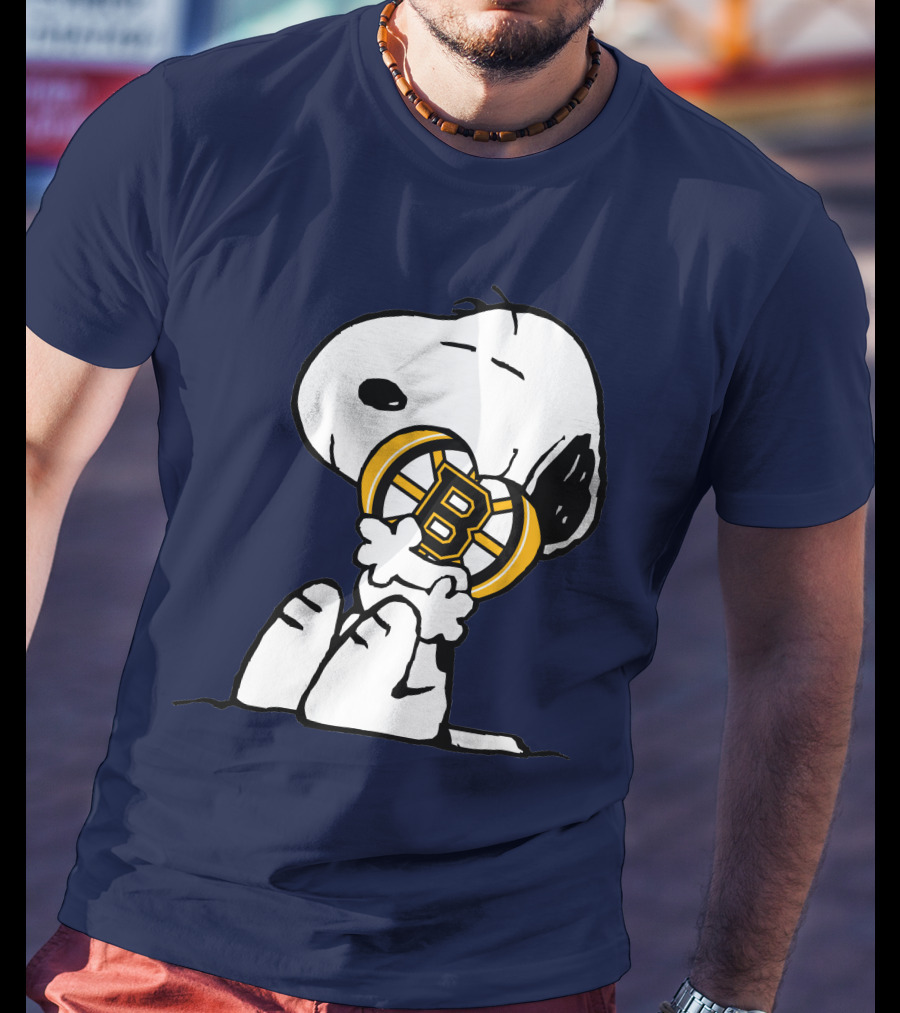 Snoopy With Boston Bruins Logo Embrace T-Shirt