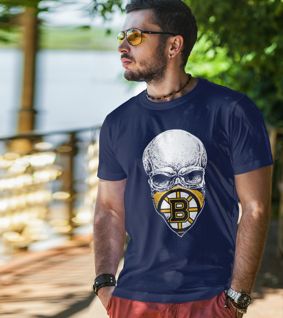 Boston Bruins Hockey Skull Logo Mashup T-Shirt