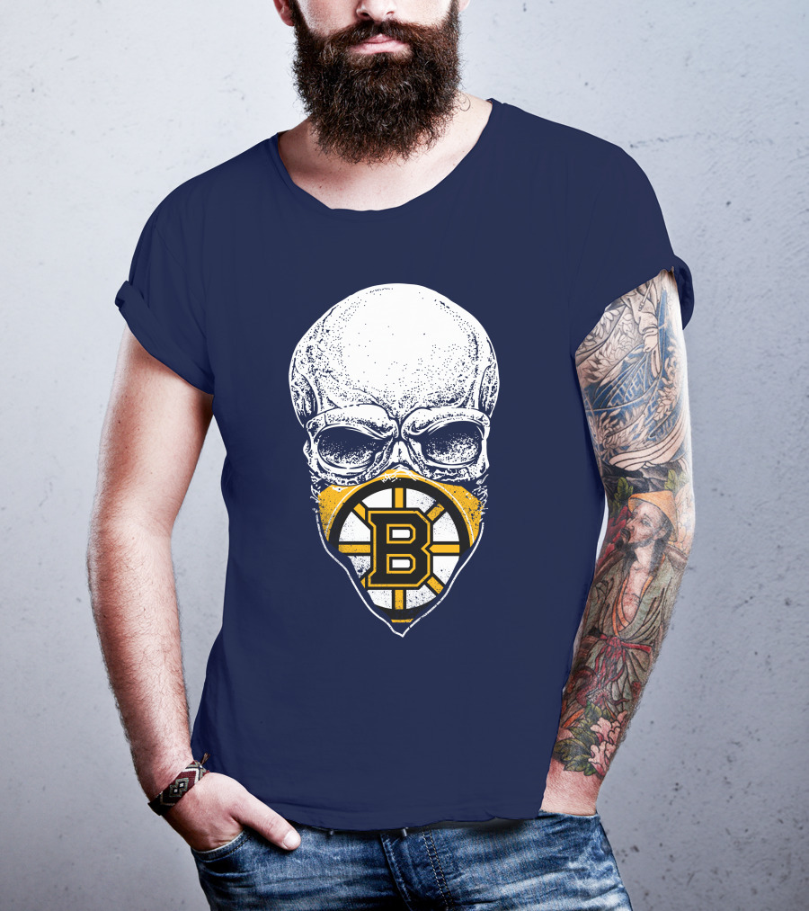 Boston Bruins Hockey Skull Logo Mashup T-Shirt