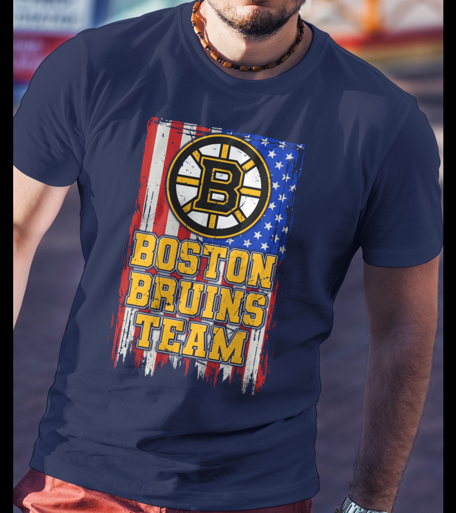 Boston Bruins Team American Flag T-Shirt