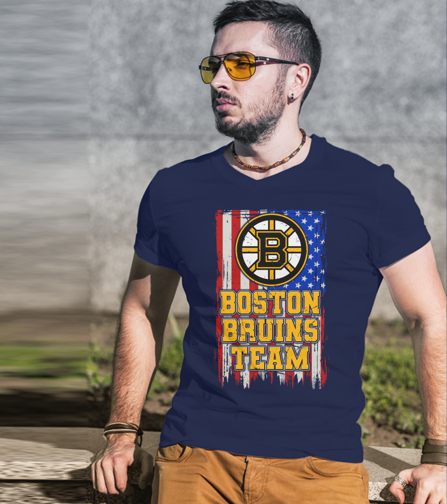 Boston Bruins Team American Flag T-Shirt